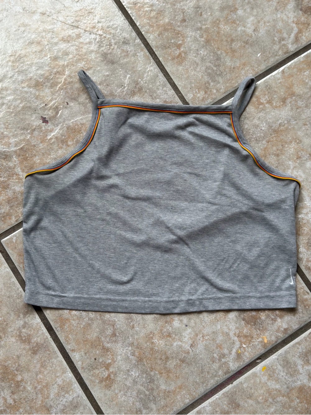 Nike Dri-FIT Retro Ribbed Cropped Tank Top - Grey w/ Rainbow Piping - XXL